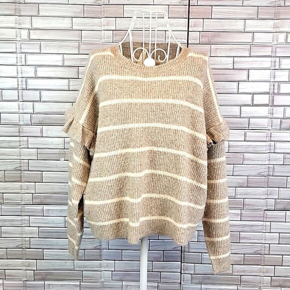 Dreamers by Debut pullover sweater striped with ruffle accent Size M - Picture 1 of 10